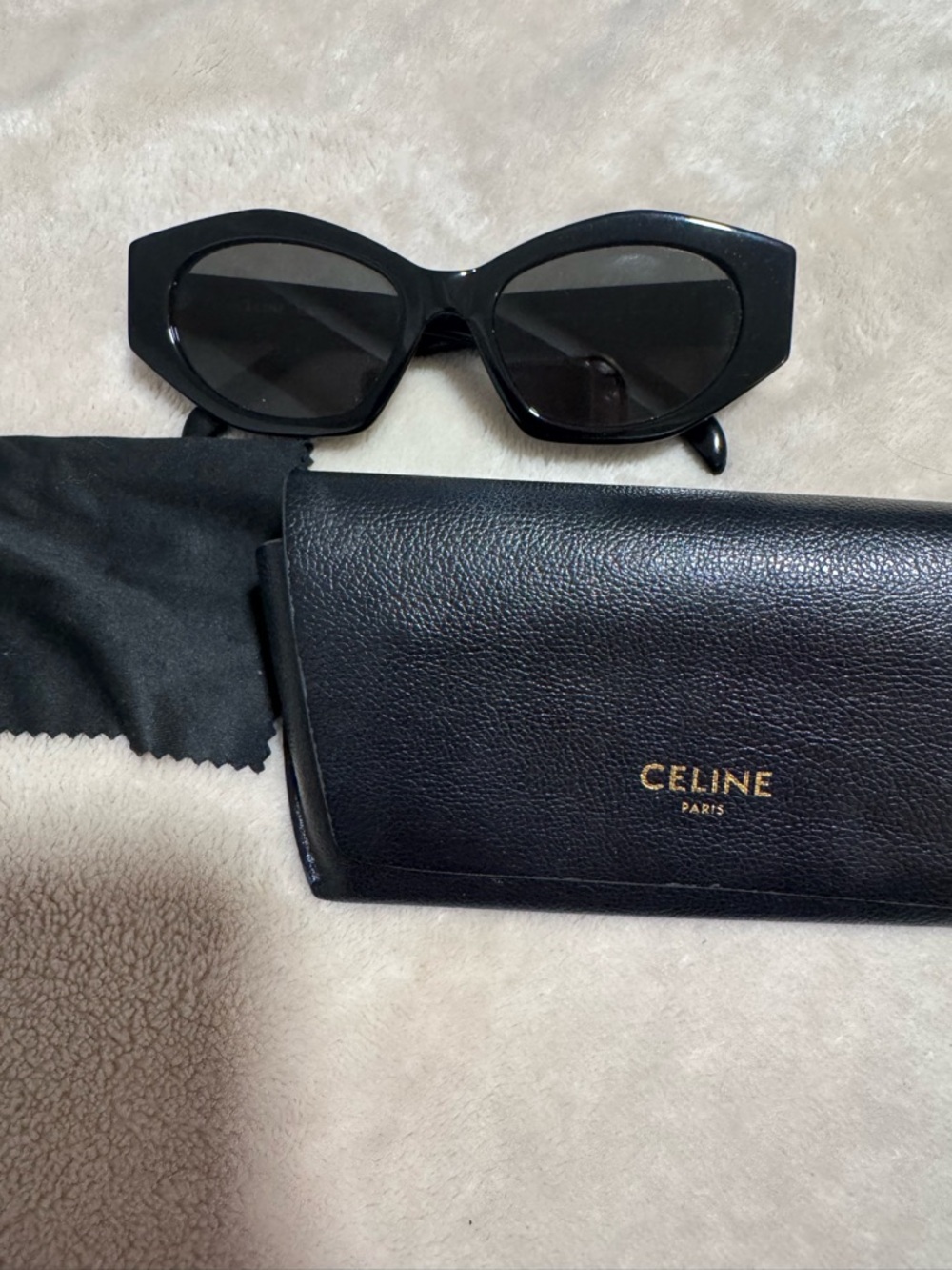 Celine Black Cat-Eye Sunglasses with Black Case